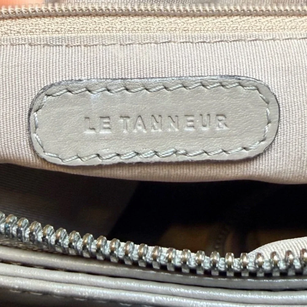 Le Tanneur Grey Leather‎ Pleated Ruffle Handbag Multi Compartment Satchel Bag